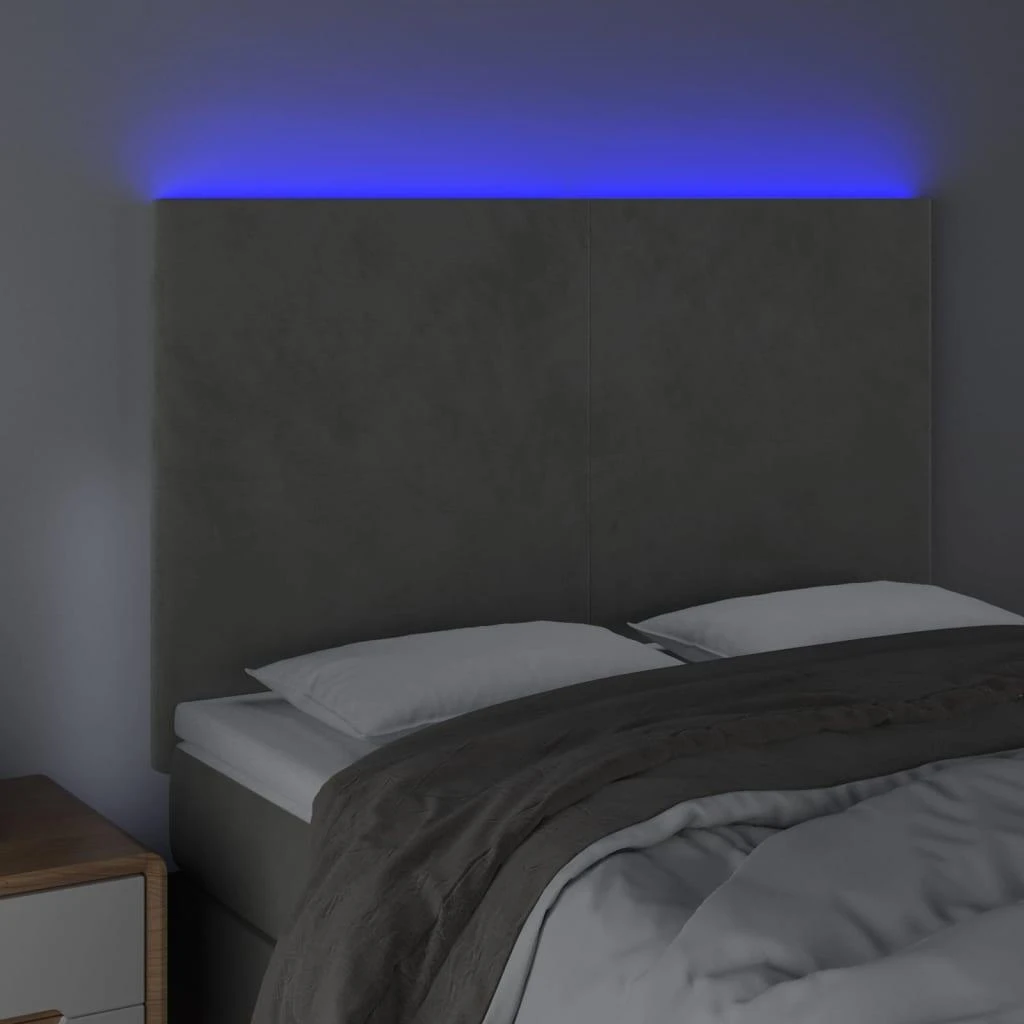 Galvūgalis su LED, šviesiai pilkas, 144x5x118/128cm, aksomas
