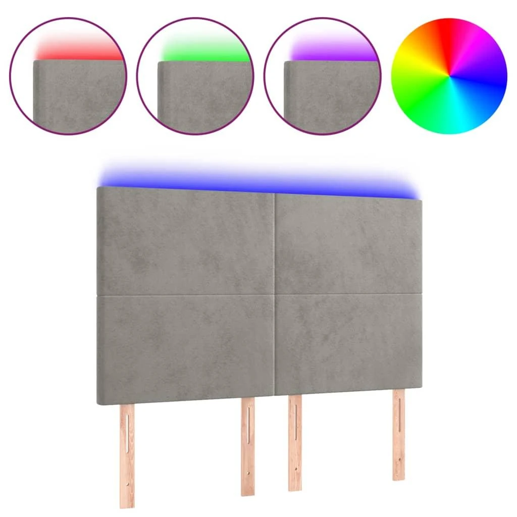 Galvūgalis su LED, šviesiai pilkas, 144x5x118/128cm, aksomas
