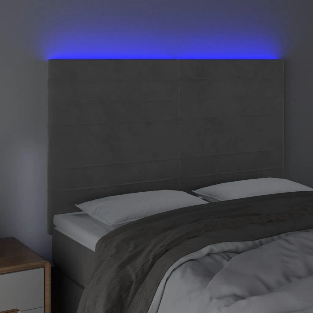 Galvūgalis su LED, šviesiai pilkas, 144x5x118/128cm, aksomas