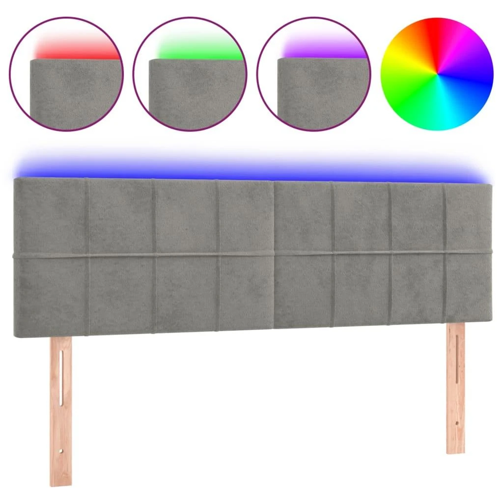 Galvūgalis su LED, šviesiai pilkas, 144x5x78/88cm, aksomas