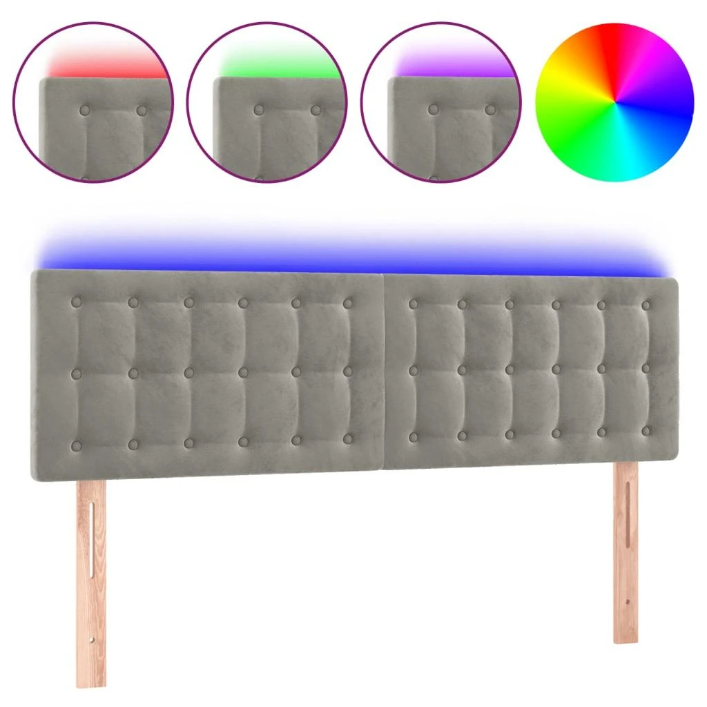Galvūgalis su LED, šviesiai pilkas, 144x5x78/88cm, aksomas