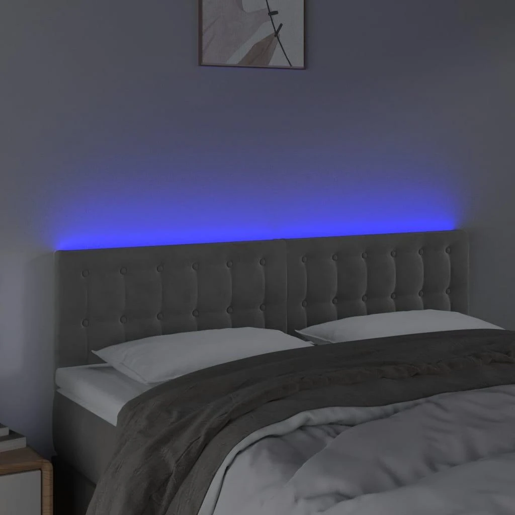 Galvūgalis su LED, šviesiai pilkas, 144x5x78/88cm, aksomas
