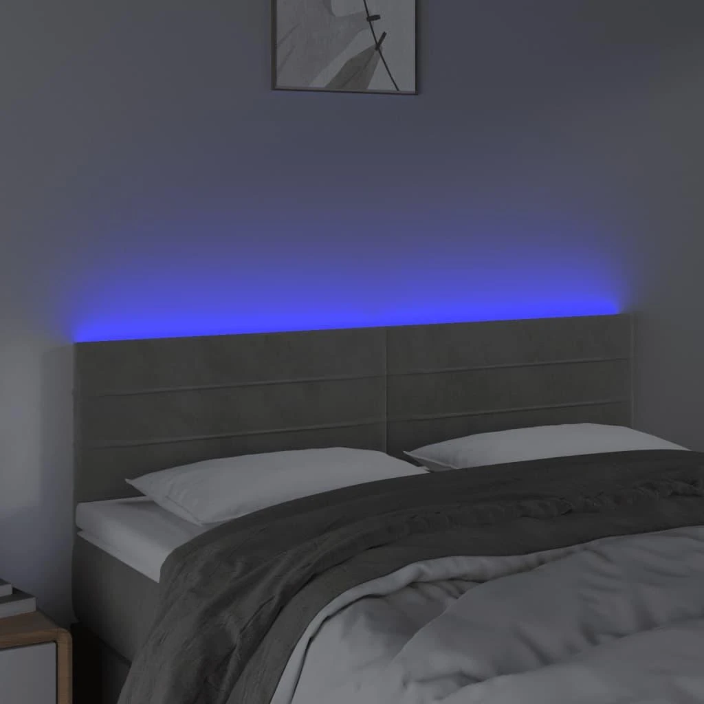 Galvūgalis su LED, šviesiai pilkas, 144x5x78/88cm, aksomas