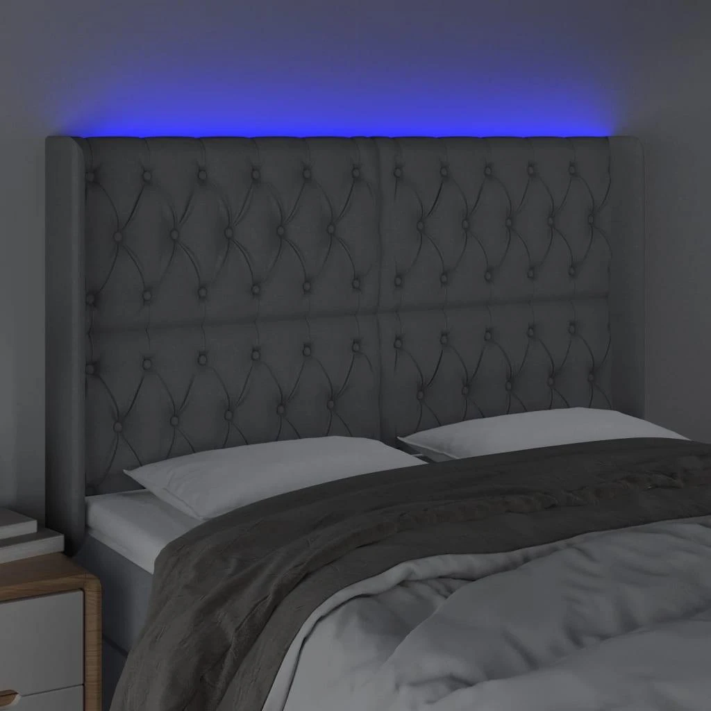 Galvūgalis su LED, šviesiai pilkas, 147x16x118/128cm, audinys