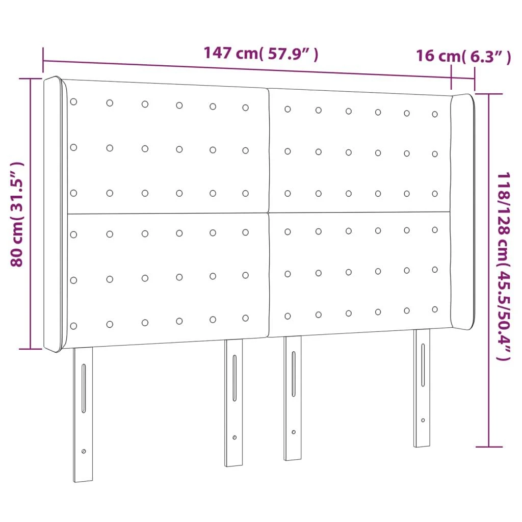 Galvūgalis su LED, šviesiai pilkas, 147x16x118/128cm, audinys