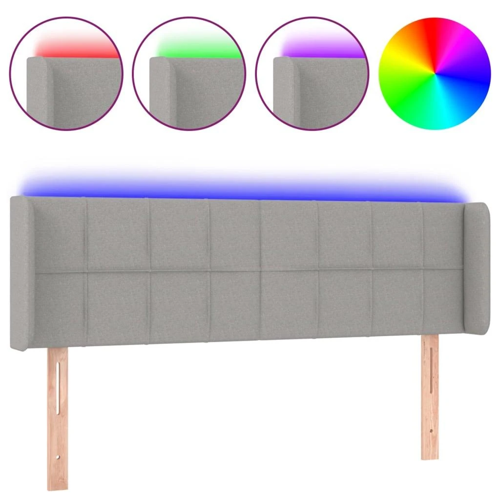 Galvūgalis su LED, šviesiai pilkas, 147x16x78/88cm, audinys