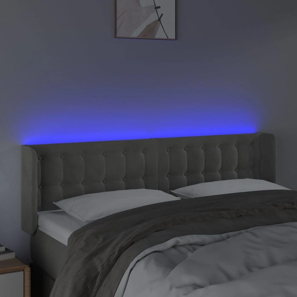 Galvūgalis su LED, šviesiai pilkas, 147x16x78/88cm, aksomas