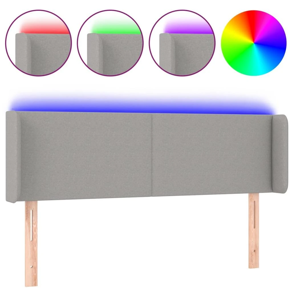 Galvūgalis su LED, šviesiai pilkas, 147x16x78/88cm, audinys