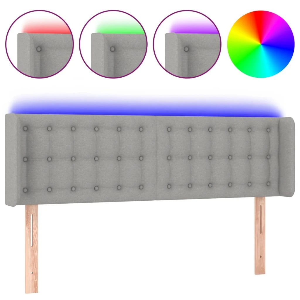 Galvūgalis su LED, šviesiai pilkas, 147x16x78/88cm, audinys