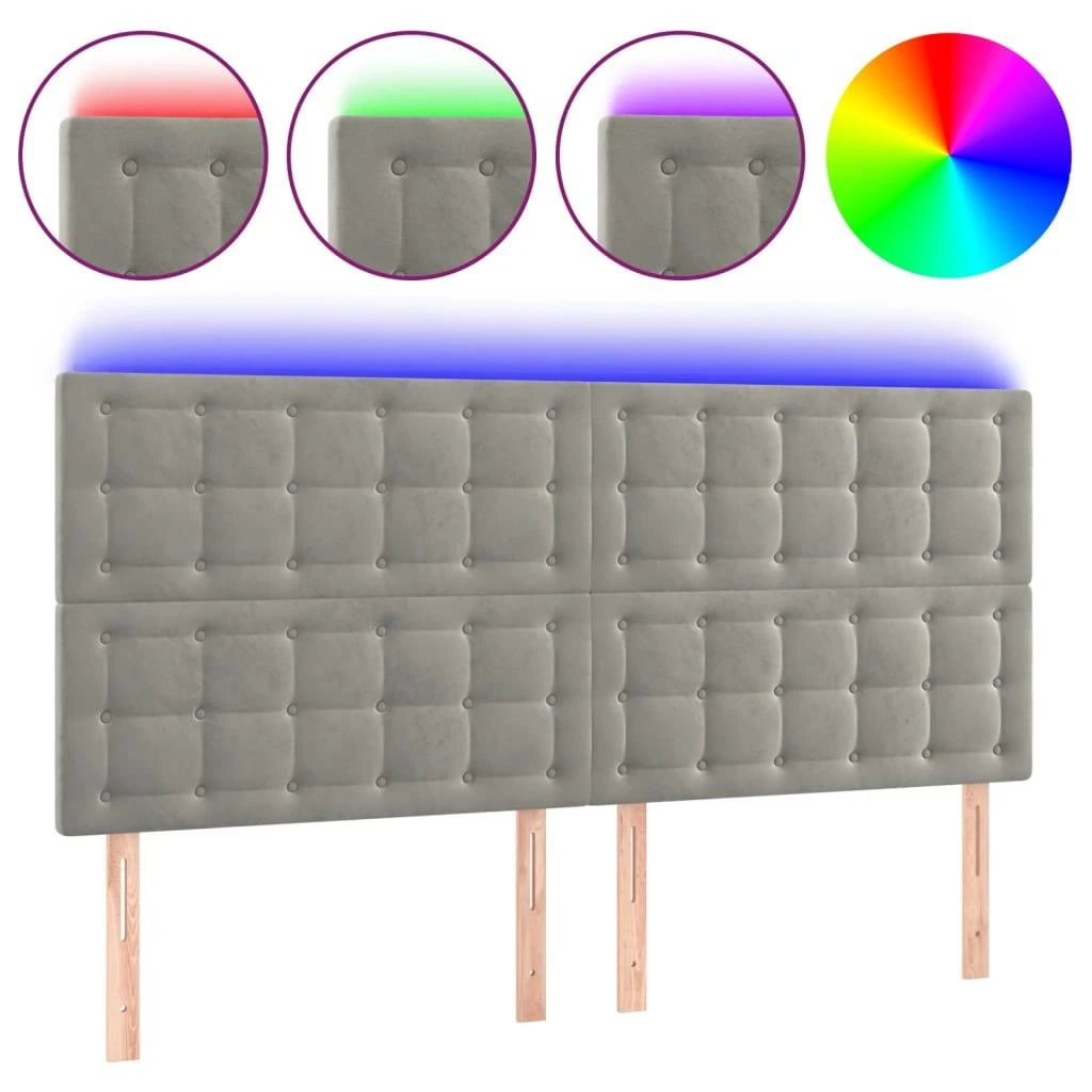 Galvūgalis su LED, šviesiai pilkas, 160x5x118/128cm, aksomas