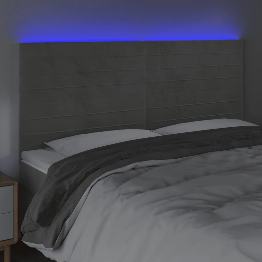 Galvūgalis su LED, šviesiai pilkas, 160x5x118/128cm, aksomas