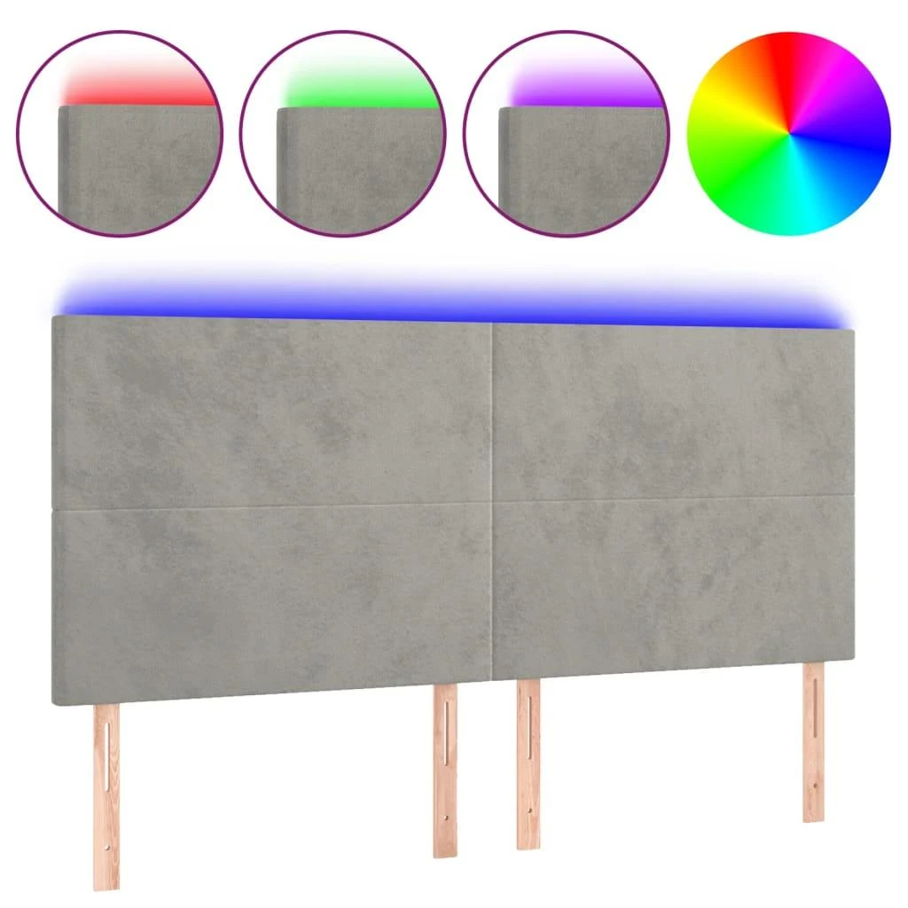 Galvūgalis su LED, šviesiai pilkas, 160x5x118/128cm, aksomas