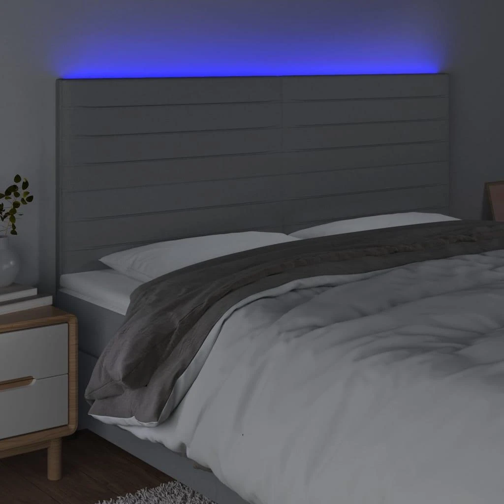 Galvūgalis su LED, šviesiai pilkas, 160x5x118/128cm, audinys