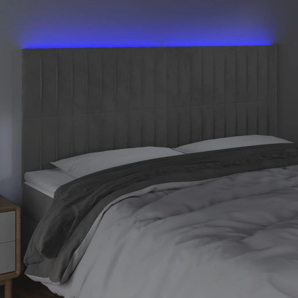 Galvūgalis su LED, šviesiai pilkas, 160x5x118/128cm, aksomas