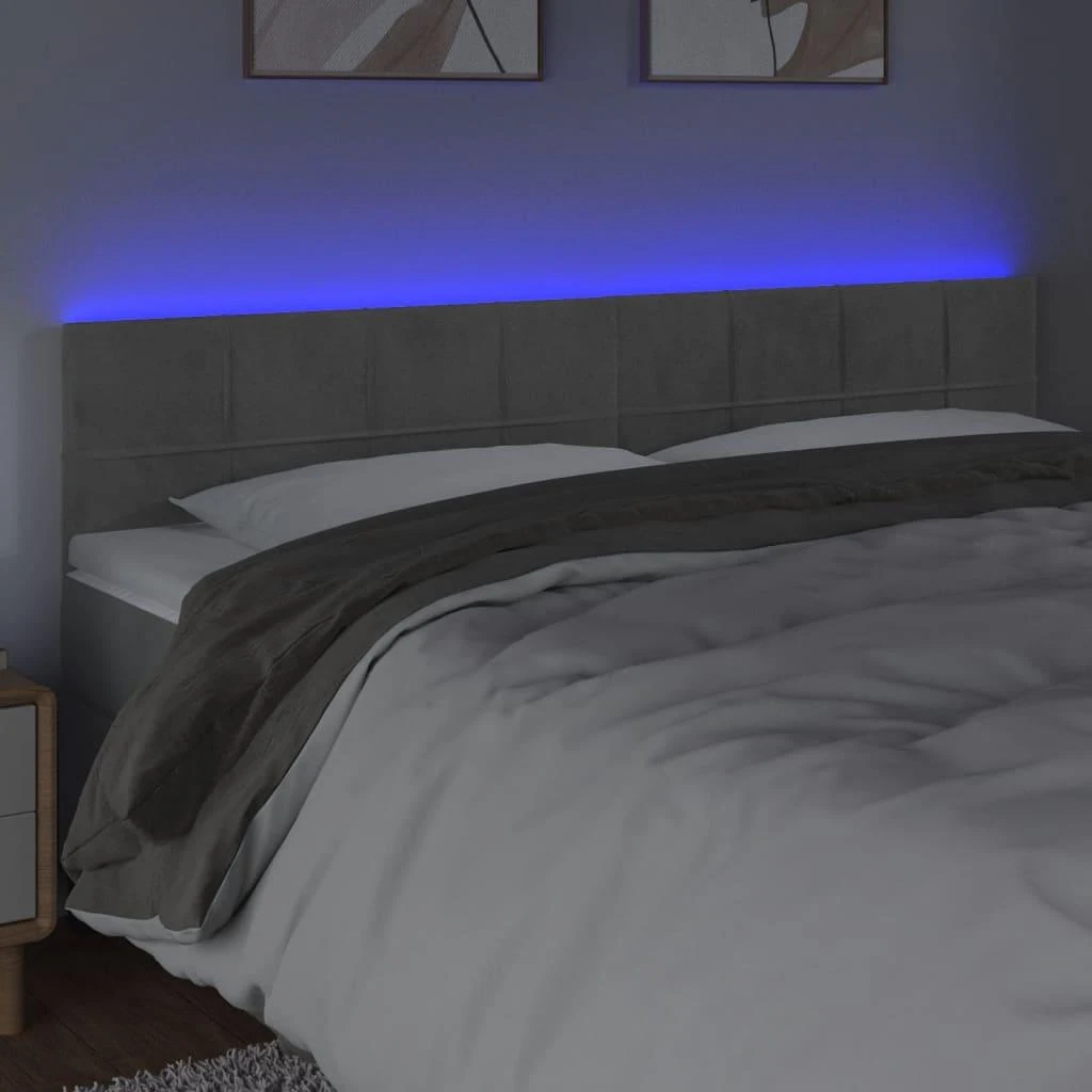Galvūgalis su LED, šviesiai pilkas, 160x5x78/88cm, aksomas