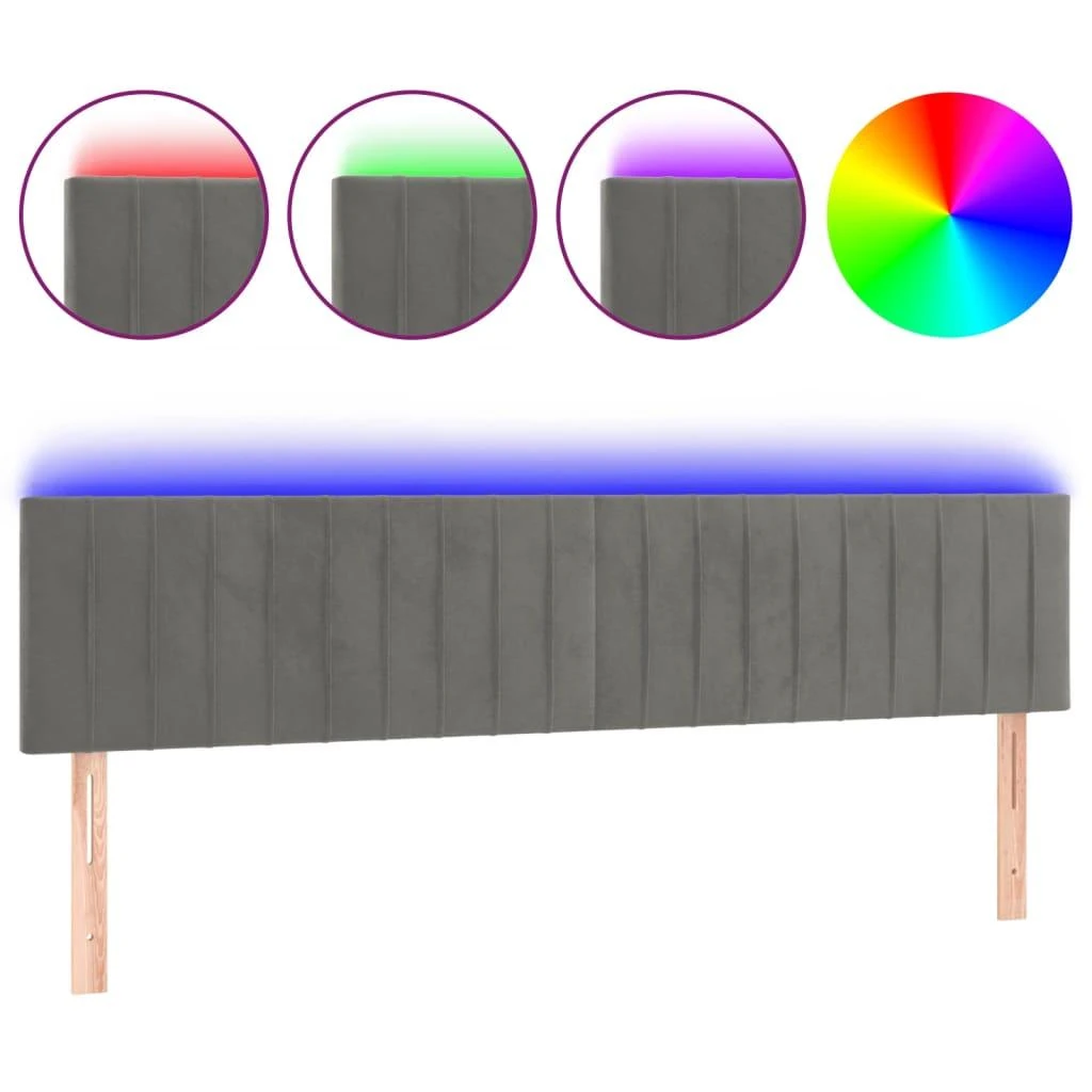 Galvūgalis su LED, šviesiai pilkas, 160x5x78/88cm, aksomas