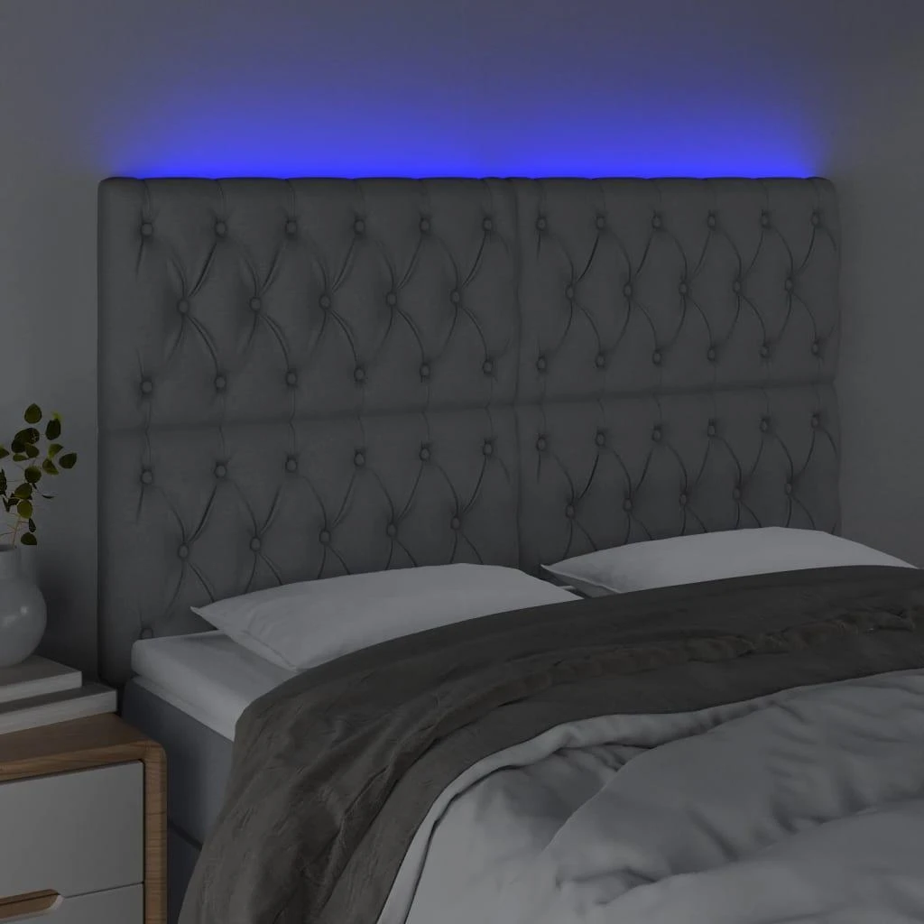 Galvūgalis su LED, šviesiai pilkas, 160x7x118/128cm, audinys