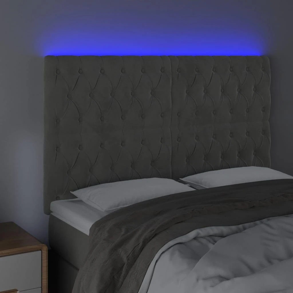 Galvūgalis su LED, šviesiai pilkas, 160x7x118/128cm, aksomas