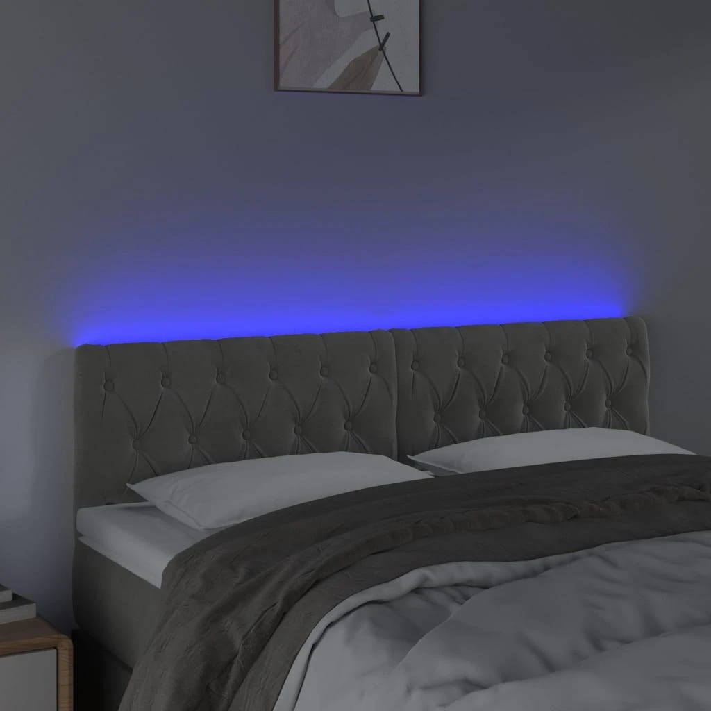 Galvūgalis su LED, šviesiai pilkas, 160x7x78/88cm, aksomas