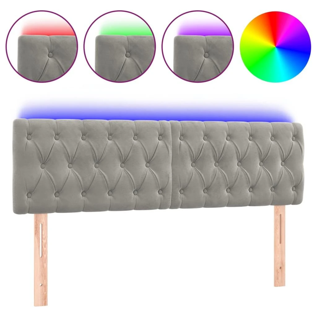 Galvūgalis su LED, šviesiai pilkas, 160x7x78/88cm, aksomas