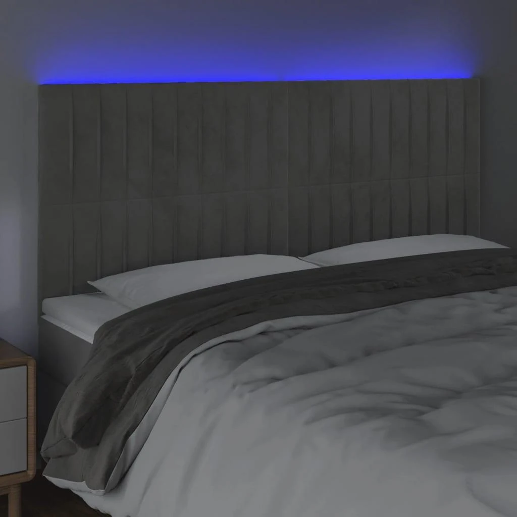 Galvūgalis su LED, šviesiai pilkas, 180x5x118/128cm, aksomas