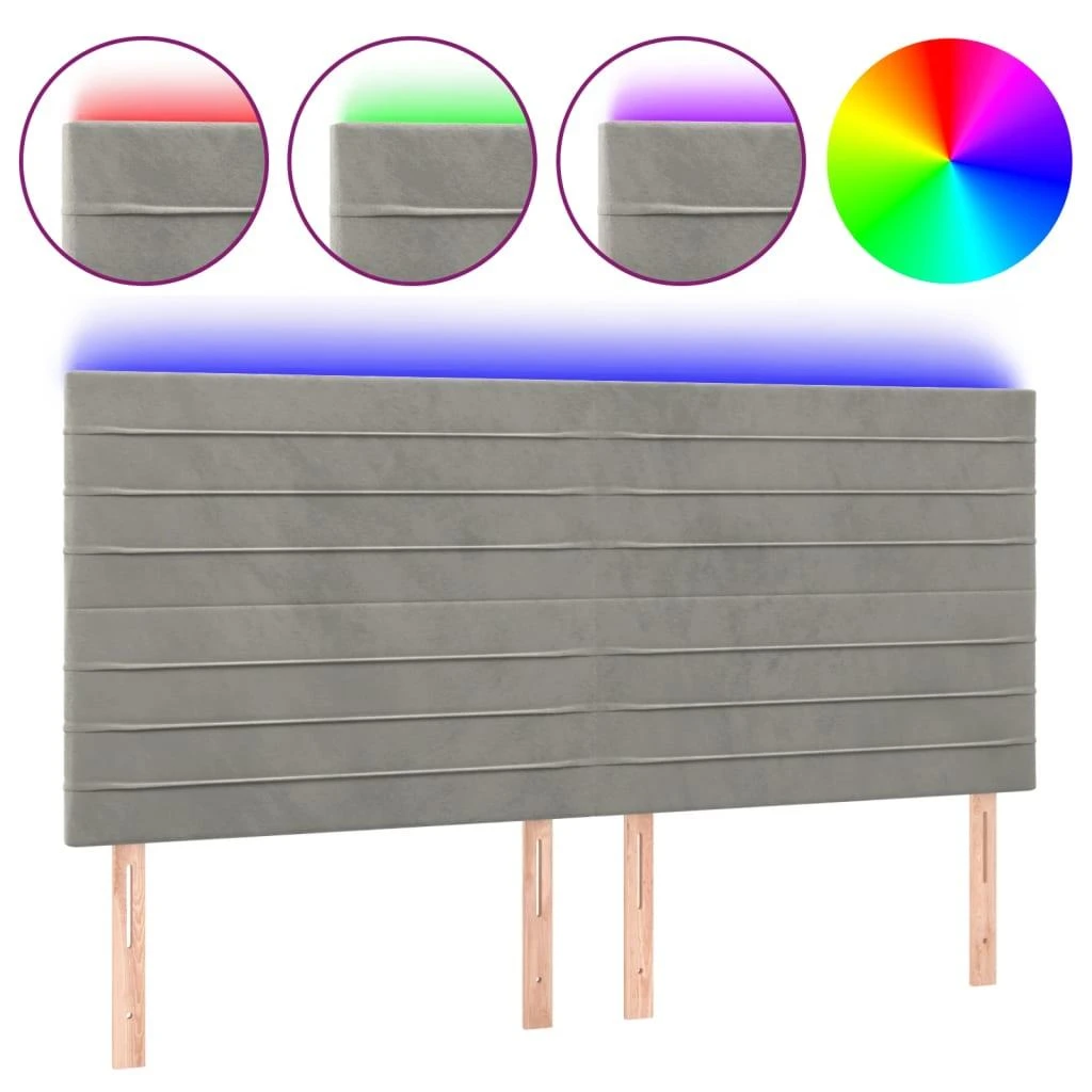 Galvūgalis su LED, šviesiai pilkas, 180x5x118/128cm, aksomas
