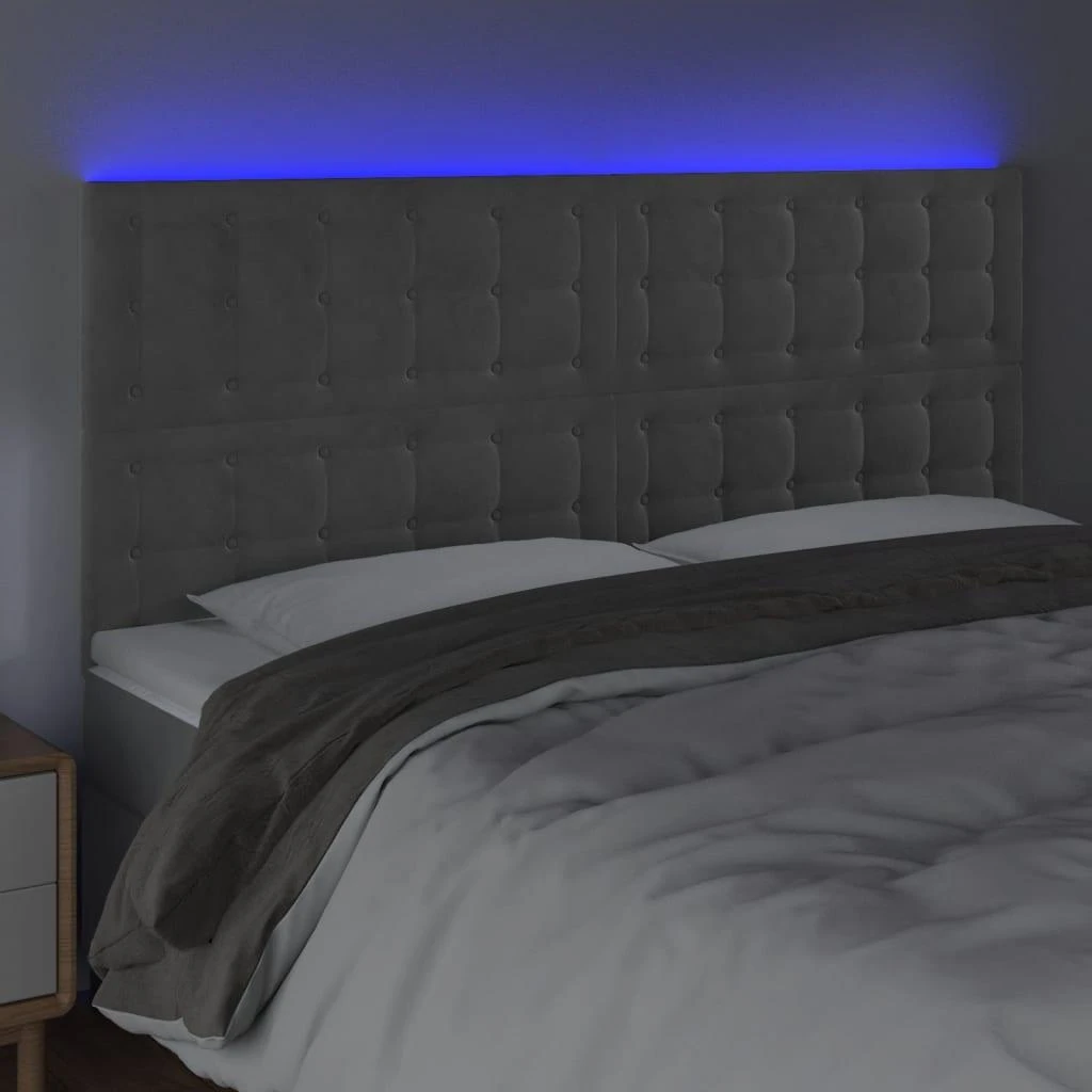 Galvūgalis su LED, šviesiai pilkas, 180x5x118/128cm, aksomas