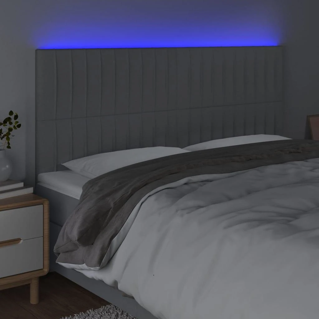 Galvūgalis su LED, šviesiai pilkas, 180x5x118/128cm, audinys