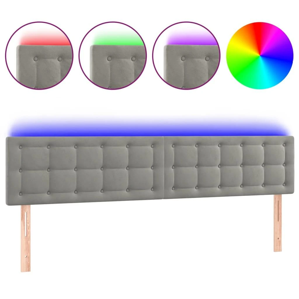 Galvūgalis su LED, šviesiai pilkas, 180x5x78/88cm, aksomas