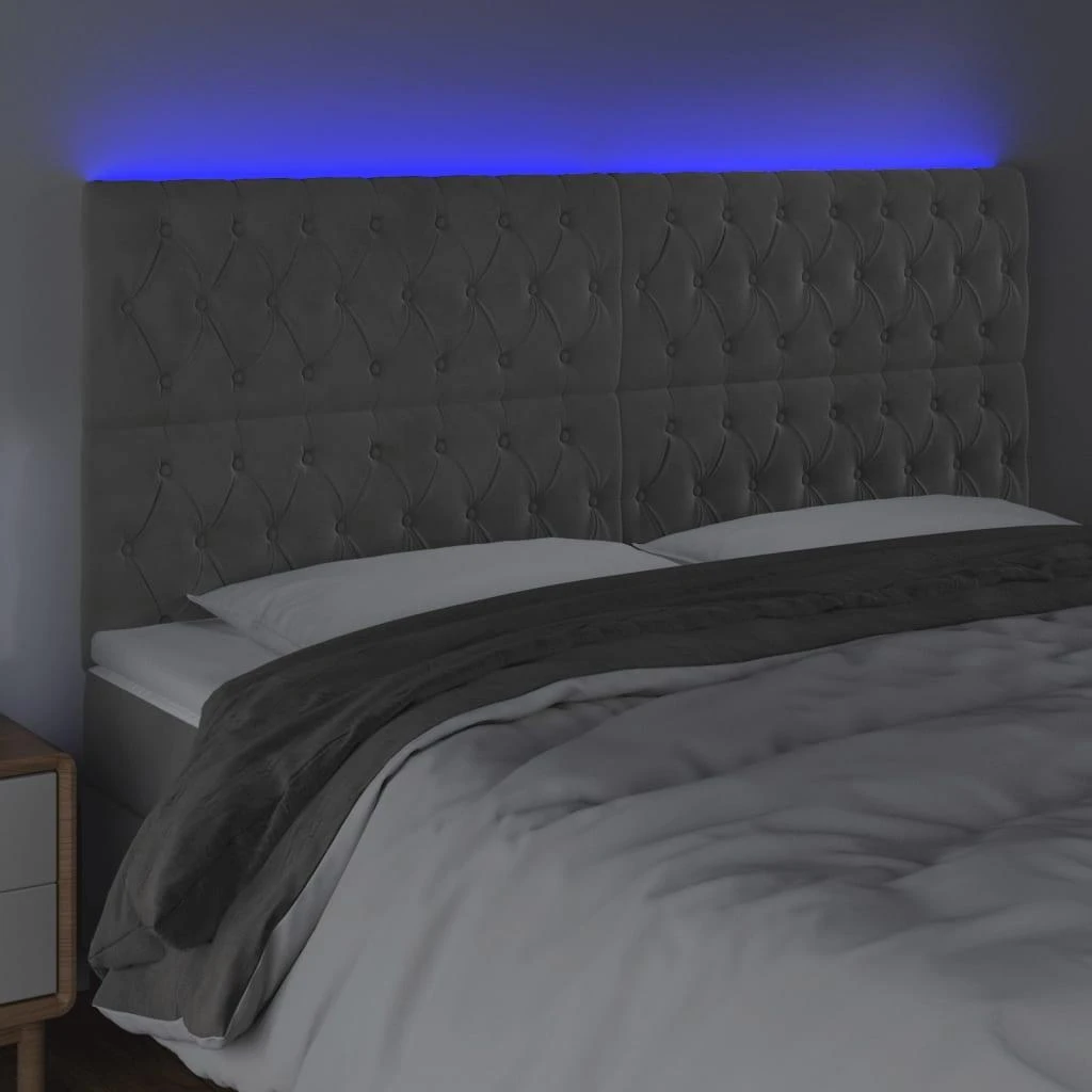 Galvūgalis su LED, šviesiai pilkas, 180x7x118/128cm, aksomas