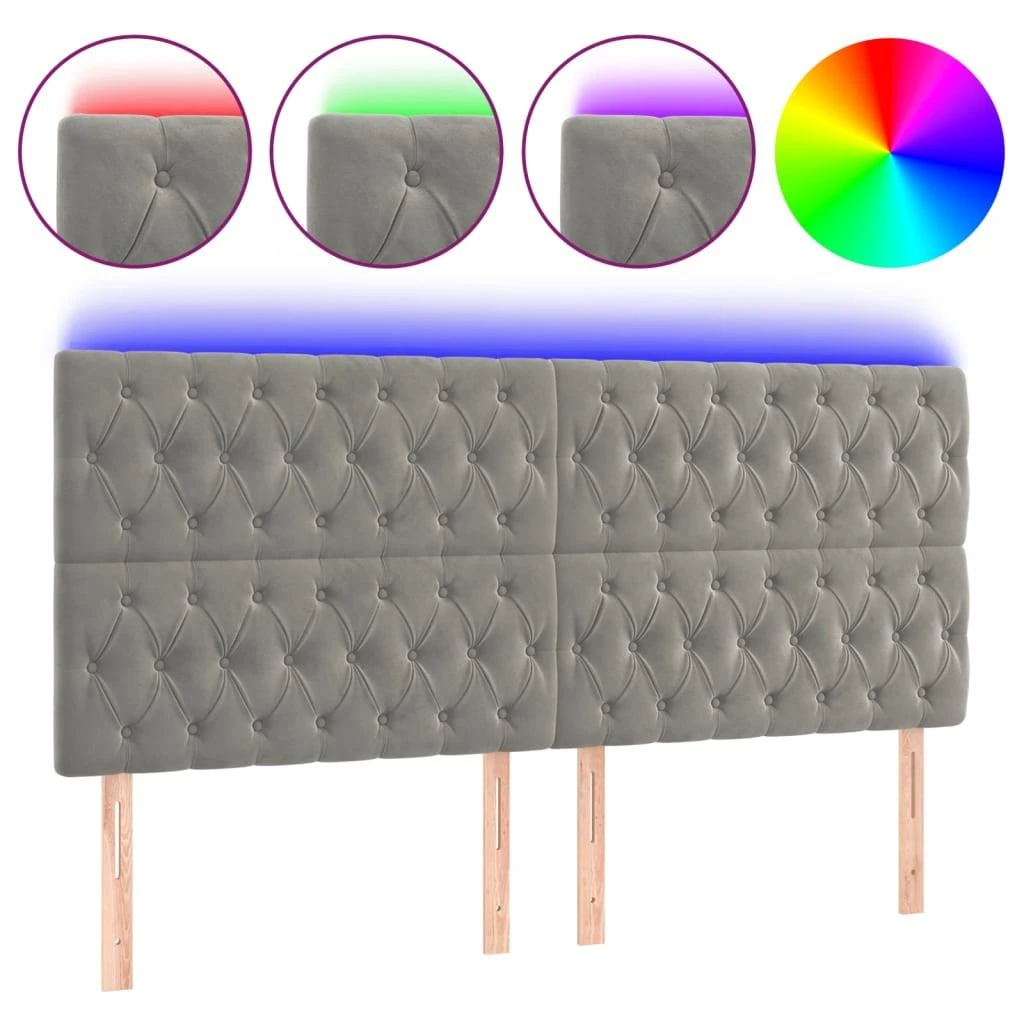 Galvūgalis su LED, šviesiai pilkas, 180x7x118/128cm, aksomas