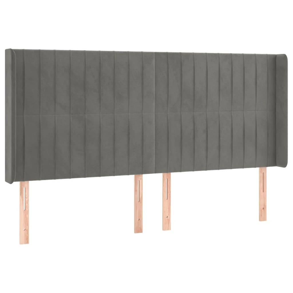 Galvūgalis su LED, šviesiai pilkas, 183x16x118/128cm, aksomas