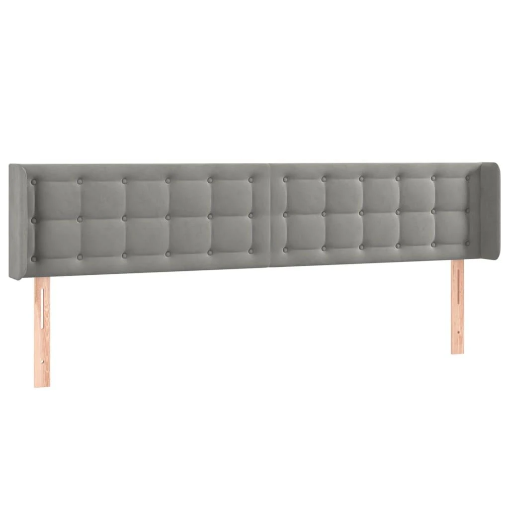 Galvūgalis su LED, šviesiai pilkas, 183x16x78/88cm, aksomas