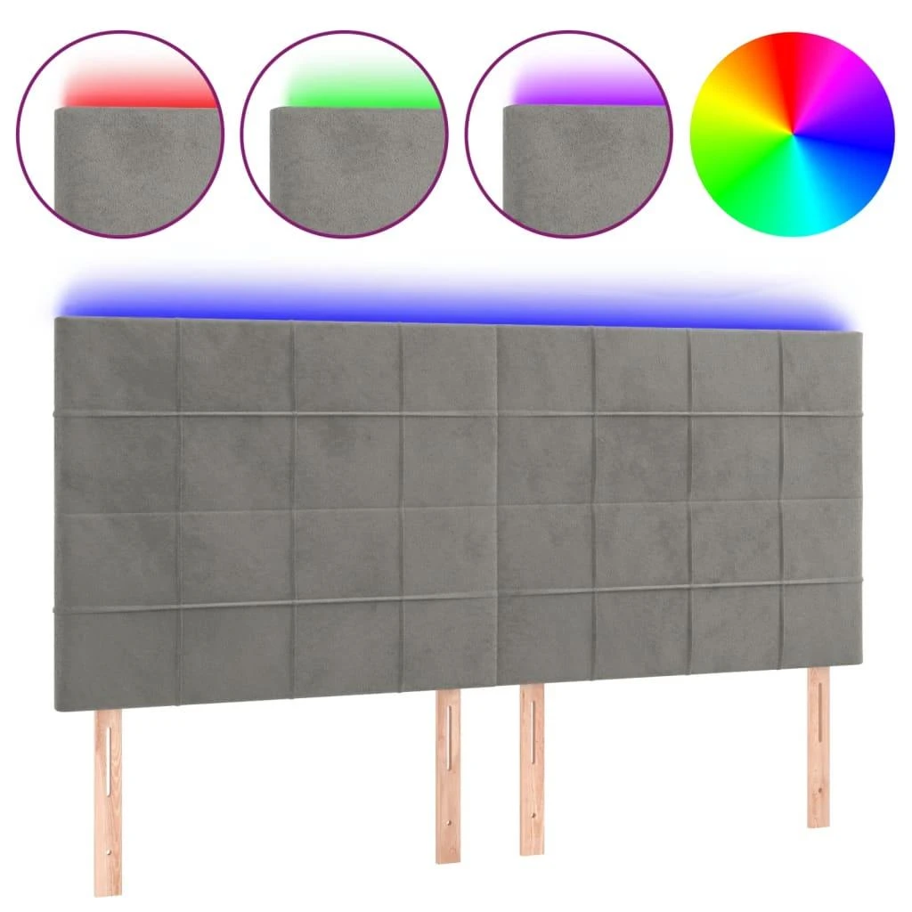 Galvūgalis su LED, šviesiai pilkas, 200x5x118/128cm, aksomas