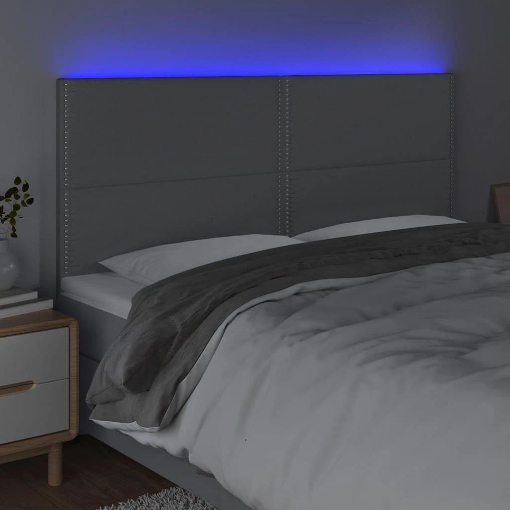 Galvūgalis su LED, šviesiai pilkas, 200x5x118/128cm, audinys