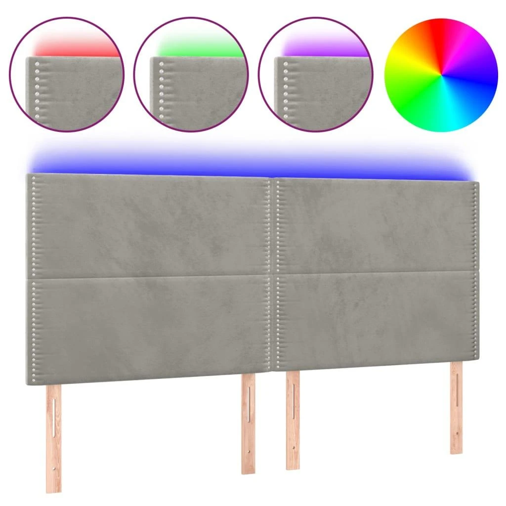 Galvūgalis su LED, šviesiai pilkas, 200x5x118/128cm, aksomas