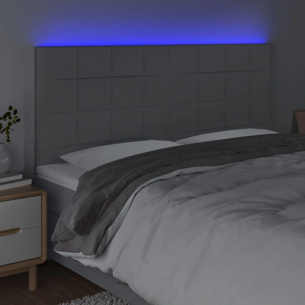 Galvūgalis su LED, šviesiai pilkas, 200x5x118/128cm, audinys