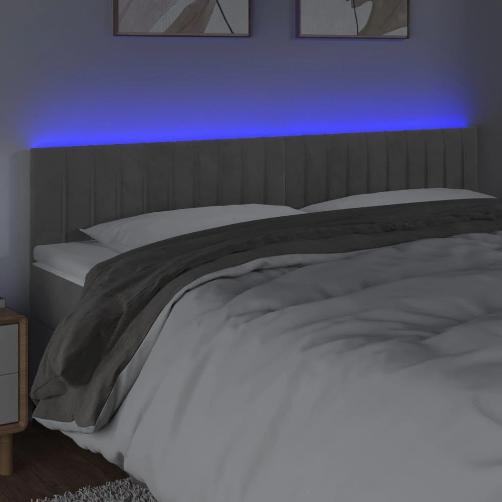 Galvūgalis su LED, šviesiai pilkas, 200x5x78/88cm, aksomas