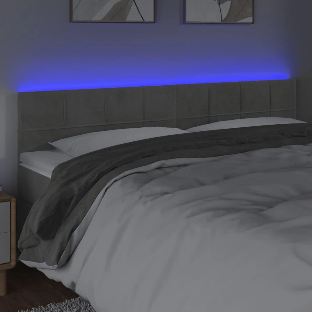 Galvūgalis su LED, šviesiai pilkas, 200x5x78/88cm, aksomas