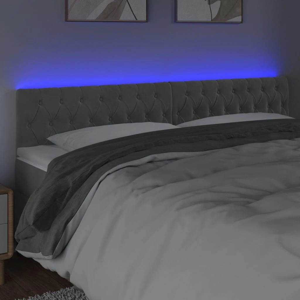 Galvūgalis su LED, šviesiai pilkas, 200x7x78/88cm, aksomas