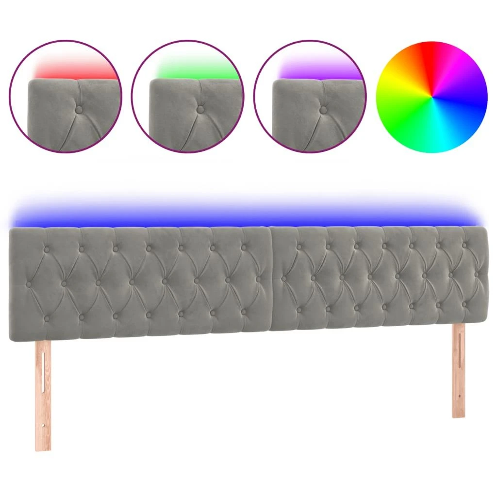 Galvūgalis su LED, šviesiai pilkas, 200x7x78/88cm, aksomas