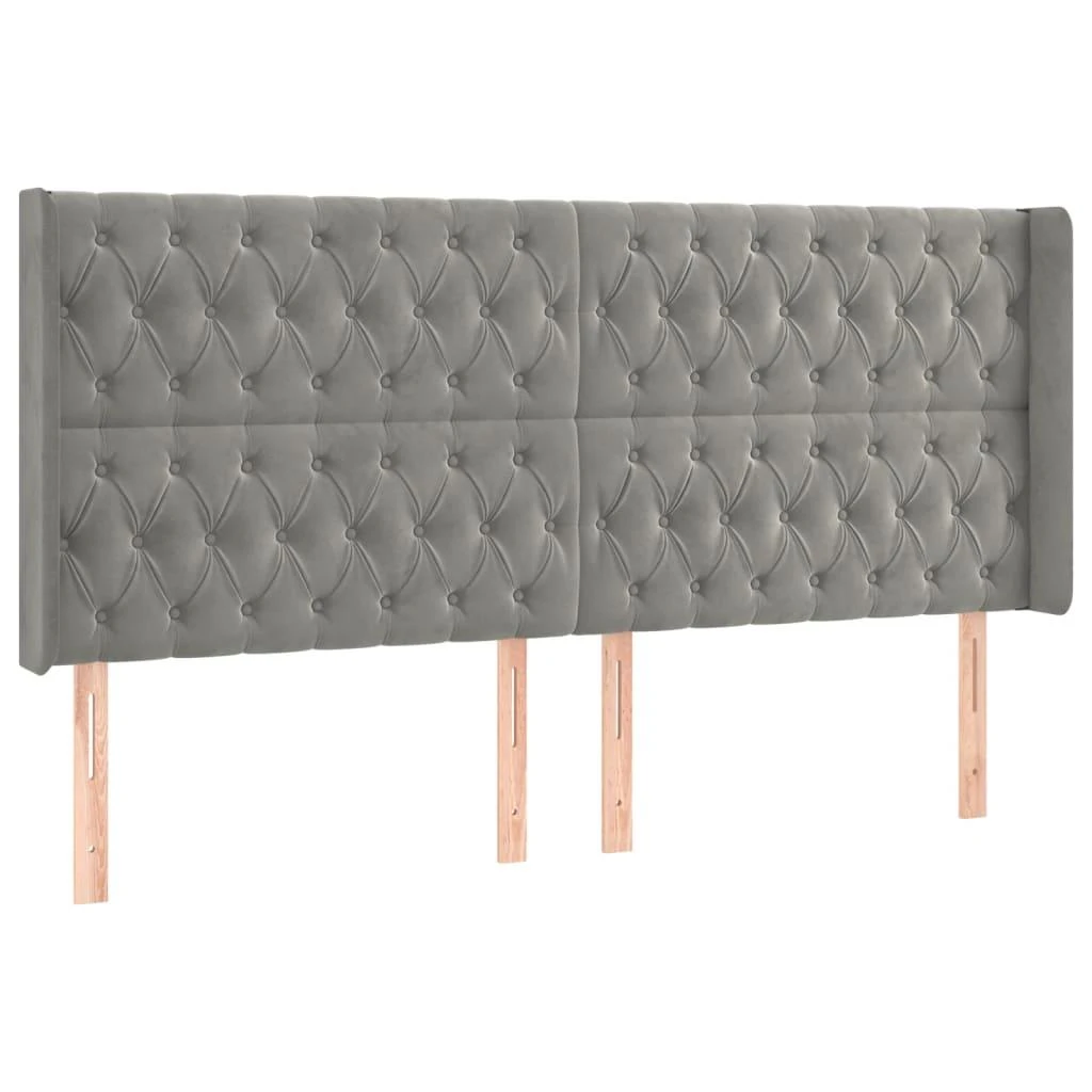 Galvūgalis su LED, šviesiai pilkas, 203x16x118/128cm, aksomas