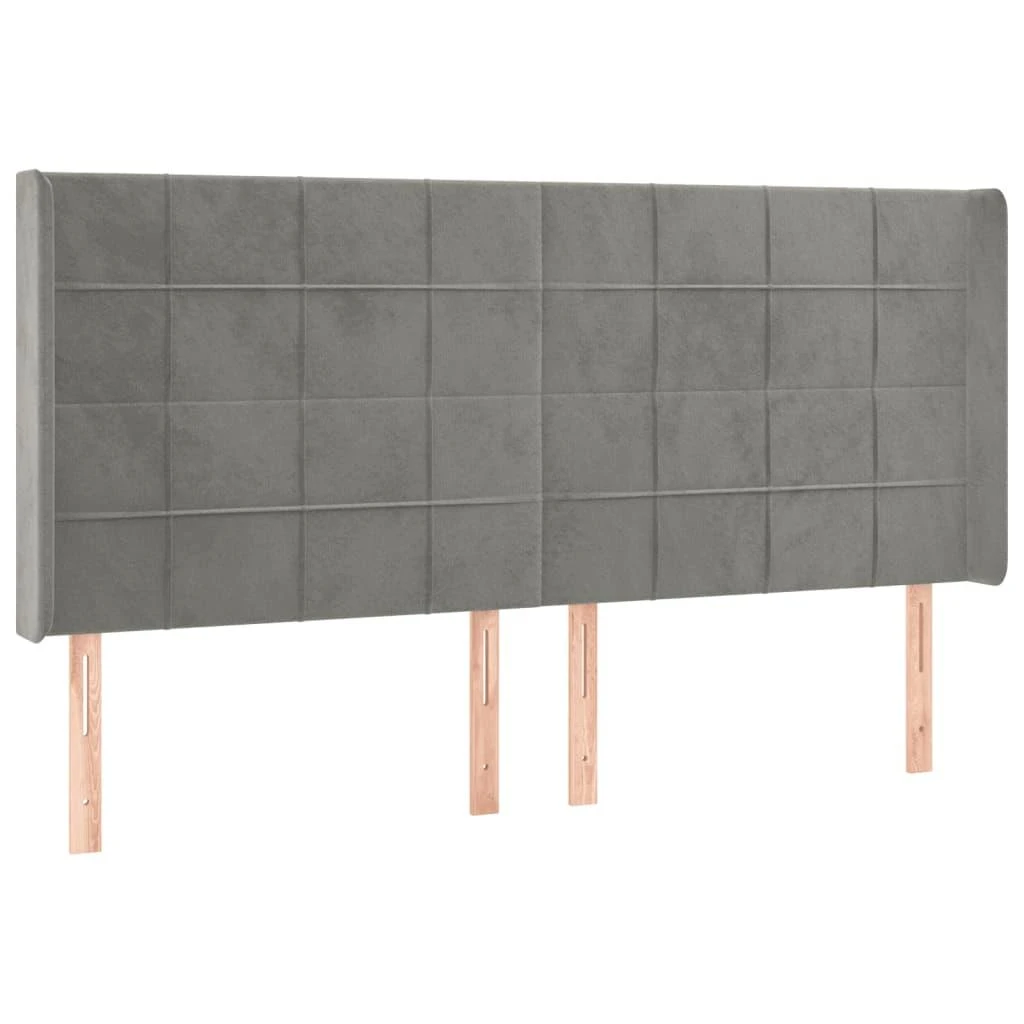 Galvūgalis su LED, šviesiai pilkas, 203x16x118/128cm, aksomas