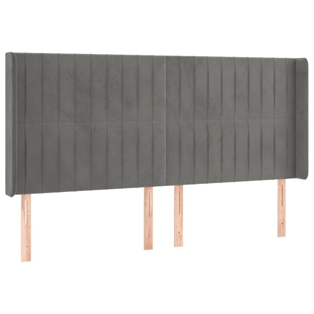 Galvūgalis su LED, šviesiai pilkas, 203x16x118/128cm, aksomas