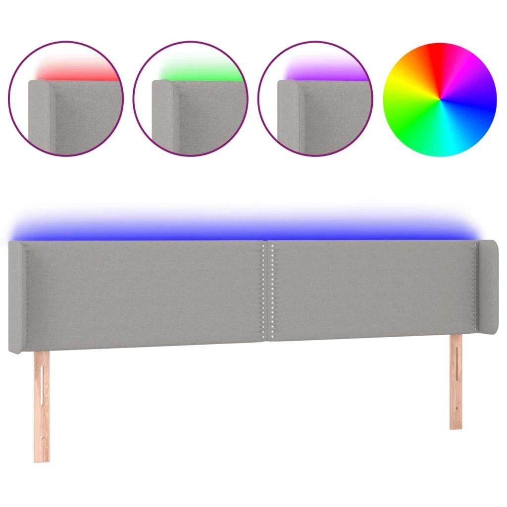 Galvūgalis su LED, šviesiai pilkas, 203x16x78/88cm, audinys