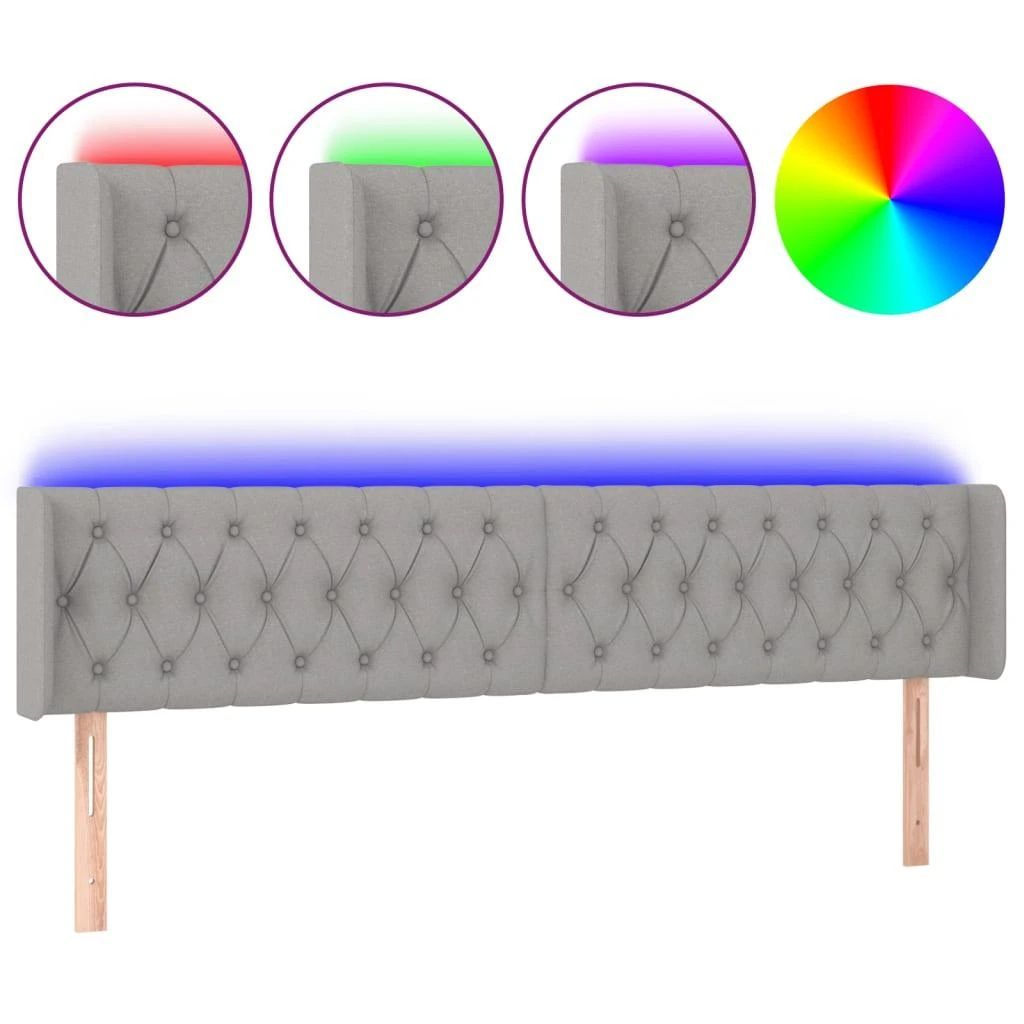 Galvūgalis su LED, šviesiai pilkas, 203x16x78/88cm, audinys