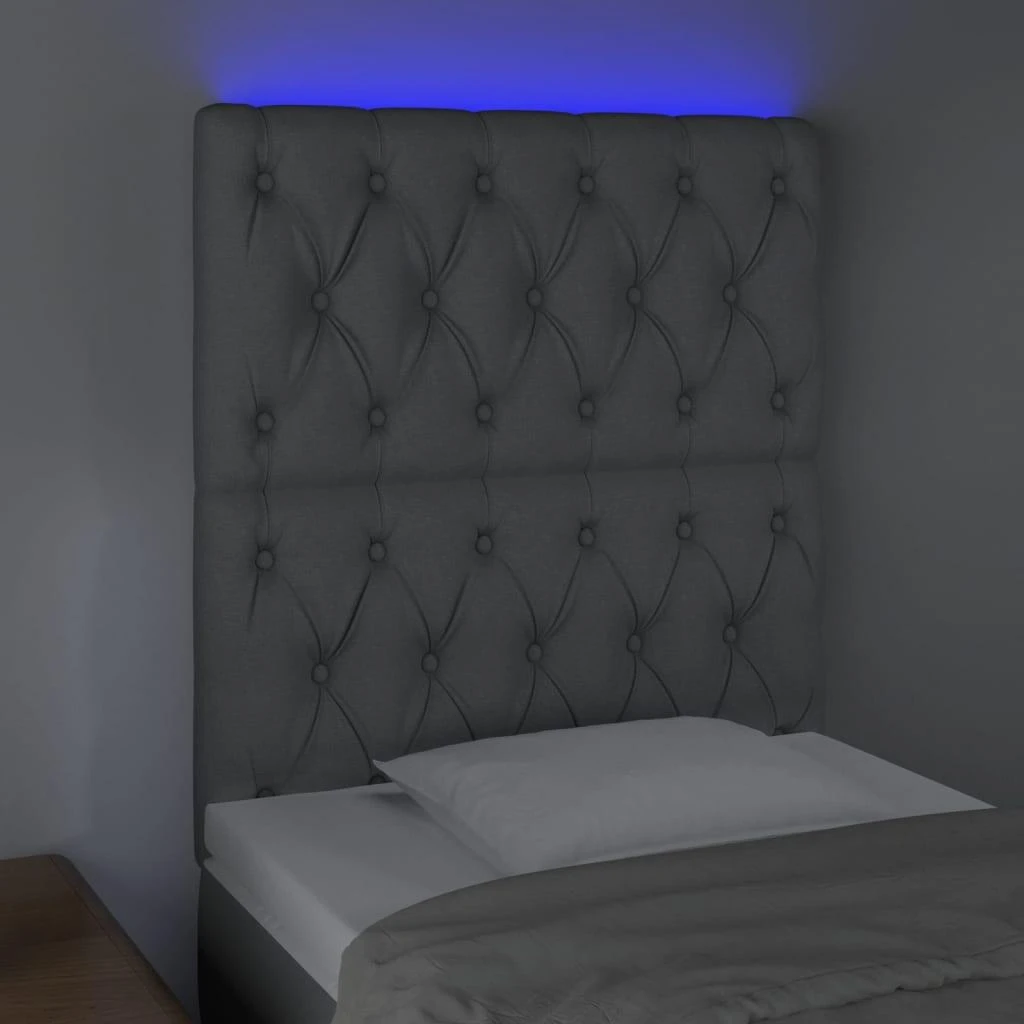 Galvūgalis su LED, šviesiai pilkas, 80x7x118/128cm, audinys