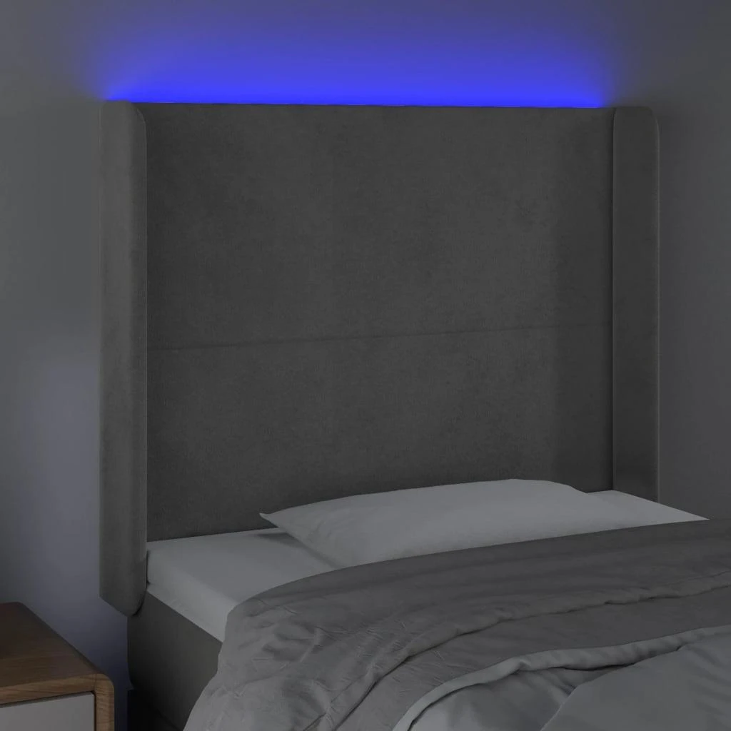 Galvūgalis su LED, šviesiai pilkas, 83x16x118/128cm, aksomas