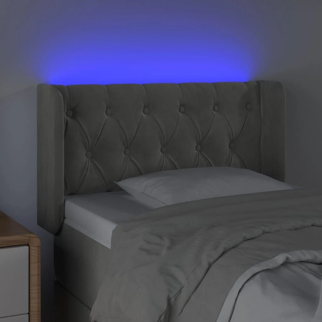 Galvūgalis su LED, šviesiai pilkas, 83x16x78/88cm, aksomas
