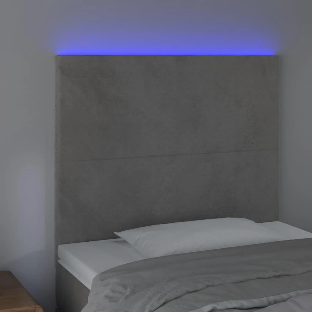 Galvūgalis su LED, šviesiai pilkas, 90x5x118/128cm, aksomas